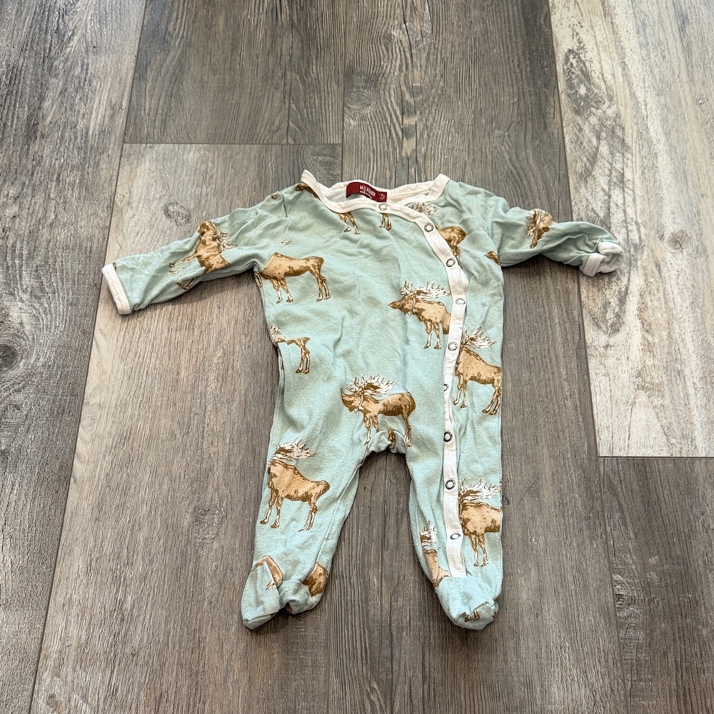 Milkbarn Green Moose Print Kids Footie